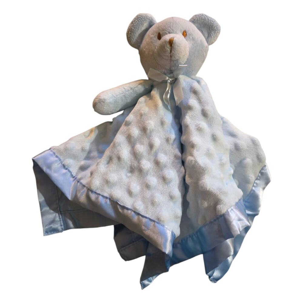 Lovey Baby Blue Teddy Bear Security Blanket Satin Back Unisex Soft Tags Missing